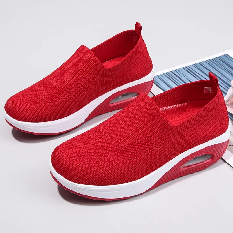 Women\'s Fashion Thick Sole Air Cushion Elevated Sloping Heel Rocking Shoes for Women Casual Sport Sock Sneakers Zapatillas Mujer