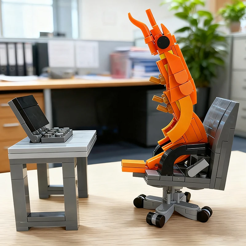 MOC Bouwstenen Garnalen Hard Werk Kantoor Beeldjes Model Assemblage Speelgoed Stad Bricks Prank Set Cadeau voor Jongen en Meisje Kinderen Volwassen