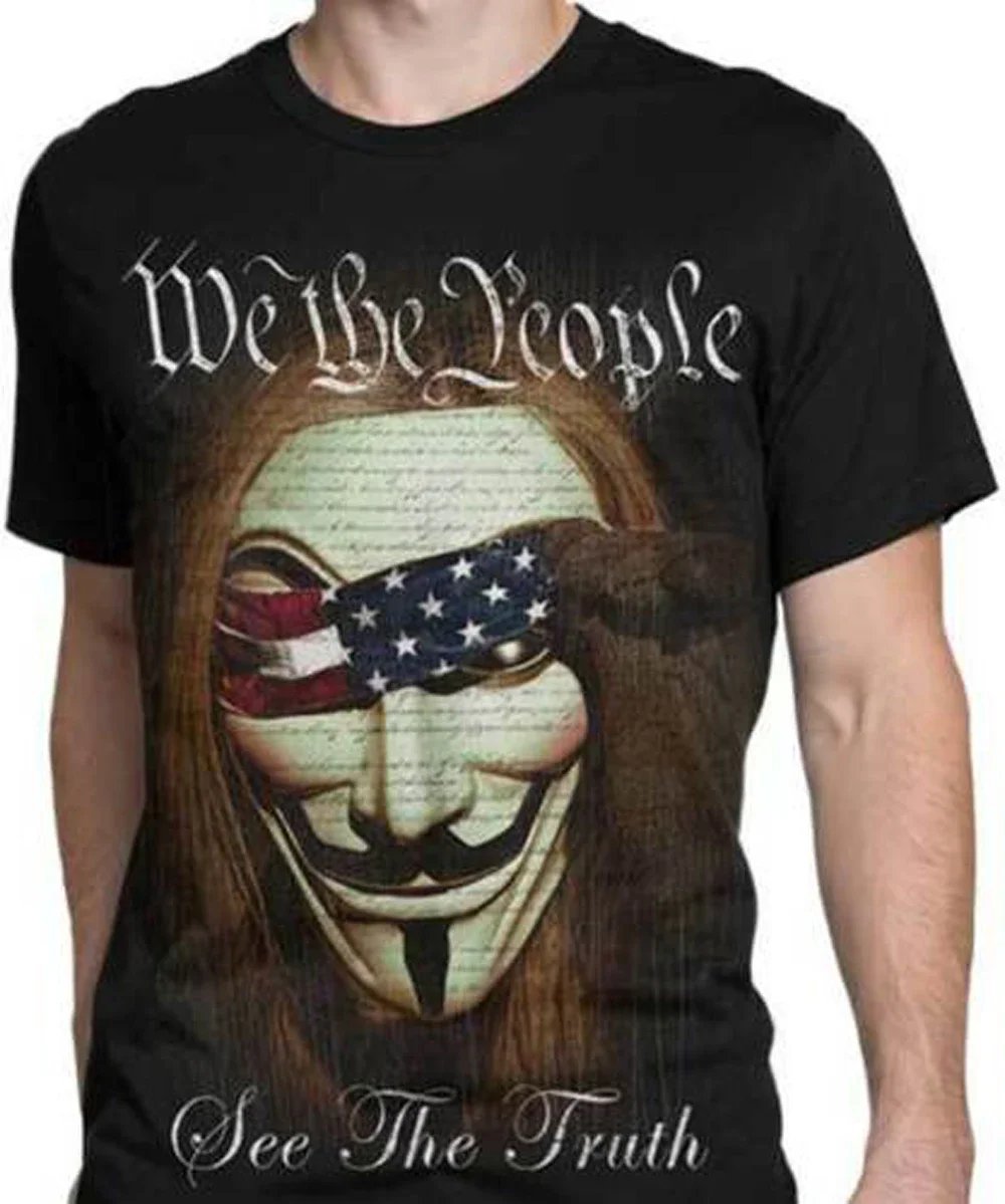 We The People. Unique Anonymous Mask Face Premium Printed T-Shirt. Cotton Short Sleeve O-Neck Mens Casual T Shirt New S-3XL