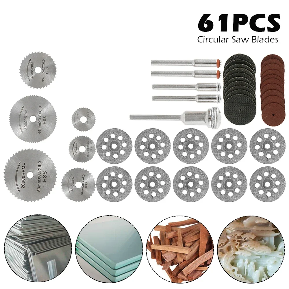 61Pcs Cutting Wheel Discs Set for Circular Saw Blades Resin Cut Off Discs Metal Wood Glass Cutting