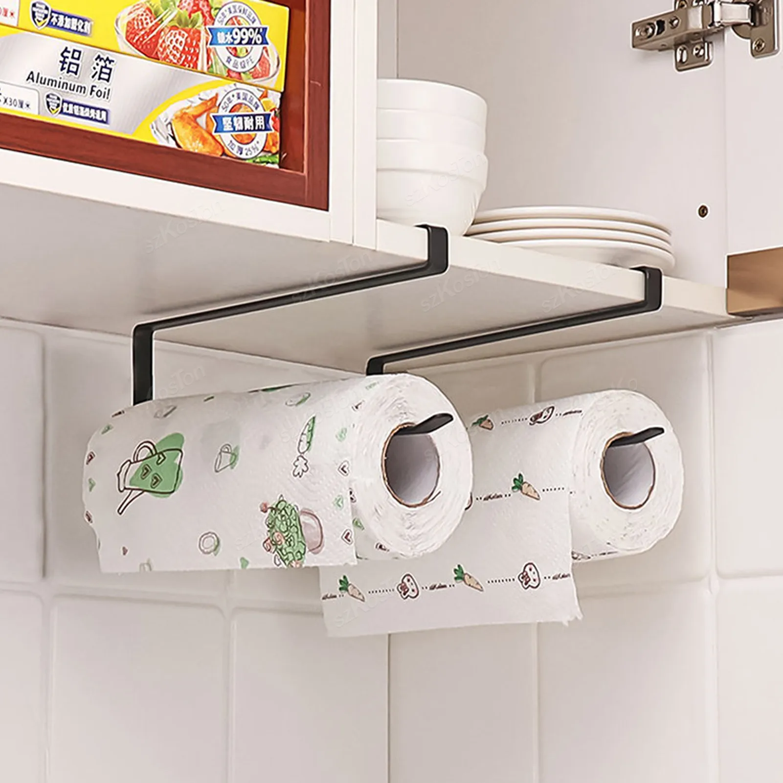 Kitchen Paper Towel Holder No Punching Toilet Paper Rack Bathroom Towel Hanger Tissue Roll Napkin Cabinet Storage Accessories