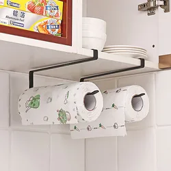 Kitchen Paper Towel Holder No Punching Toilet Paper Rack Bathroom Towel Hanger Tissue Roll Napkin Cabinet Storage Accessories