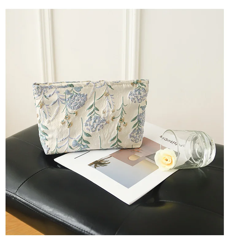 Blue Bouquet Damen-Make-up-Tasche, große Kapazität, Canvas-Kulturtasche – zur Aufbewahrung von Damenbinden und Make-up-Zubehör, Reise-Organizer – Detail 18