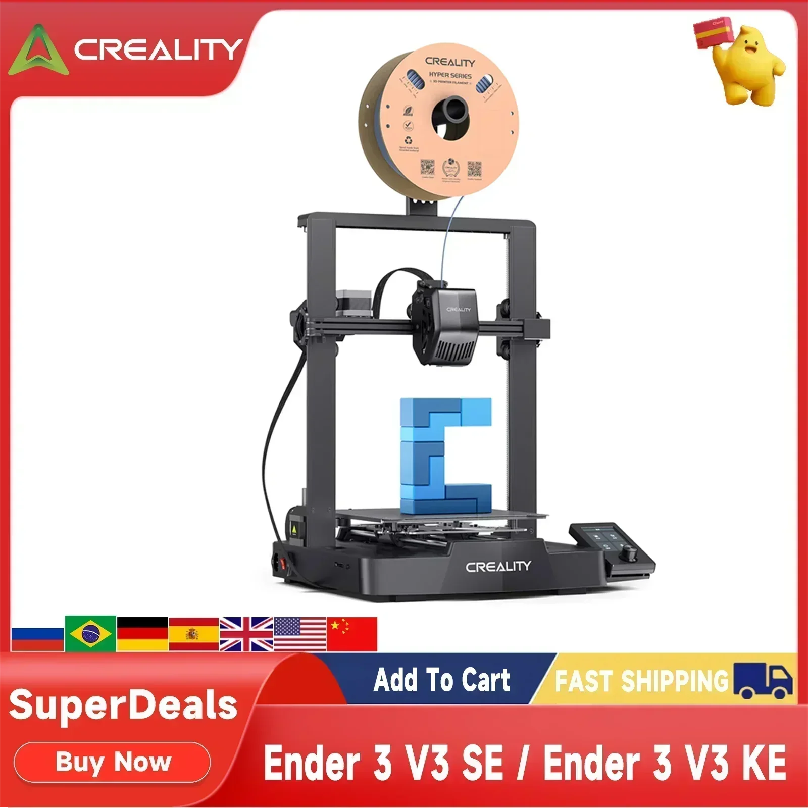 Creality Ender 3 V3 SE / Ender 3 V3 KE 3D Printer 250-500mm/s CR Touch Auto Leveling Sprite Direct Extruder Dual Z-axis Upgraded