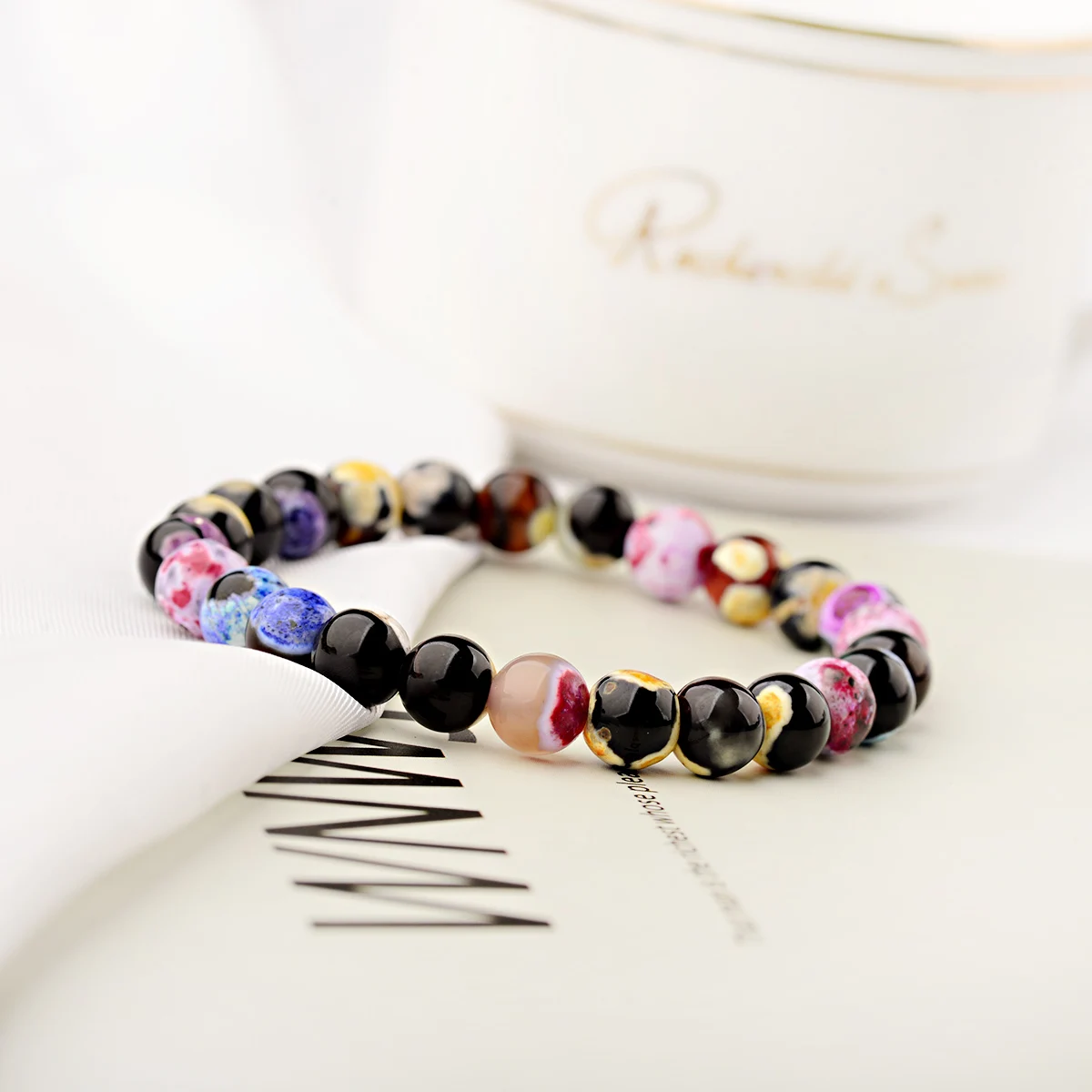 Colorful Natural Agat Stone Beaded Bracelets For Women Blue Pink Purple Tourmaline Stone Couple Bracelet Fashion Jewelry Gift