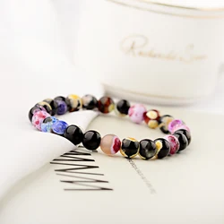 Colorful Natural Agat Stone Beaded Bracelets For Women Blue Pink Purple Tourmaline Stone Couple Bracelet Fashion Jewelry Gift