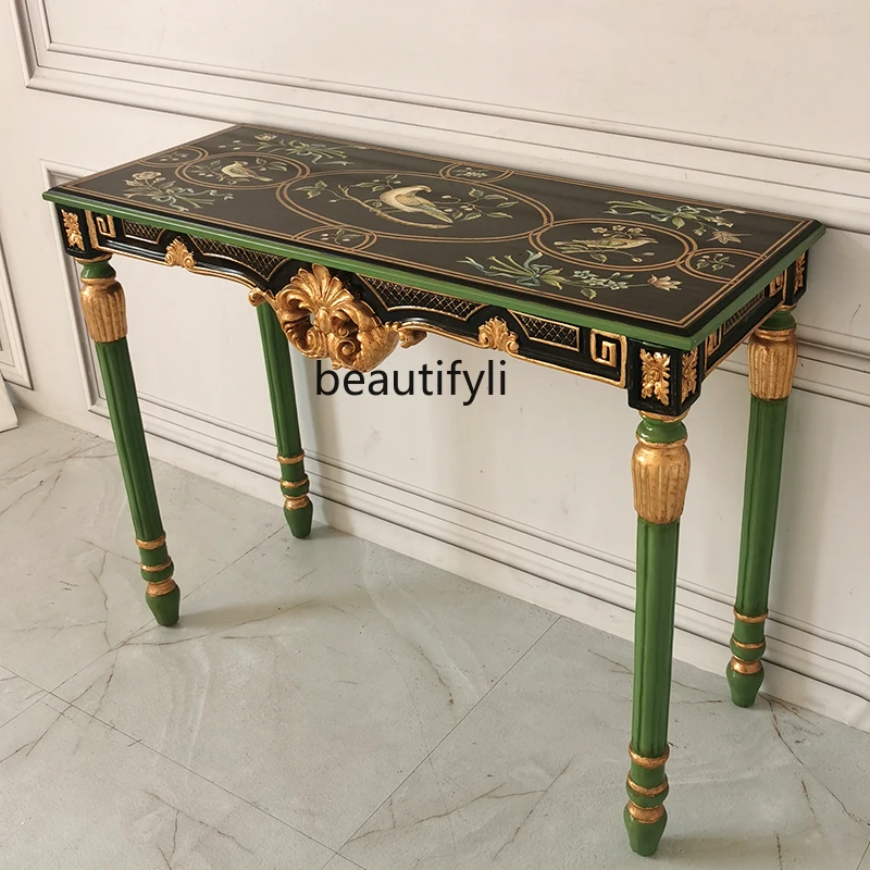 

European Style Handmade Painted Flowers and Birds Console French Hand Painted Home Console Tables Model Room Designer Strip Desk