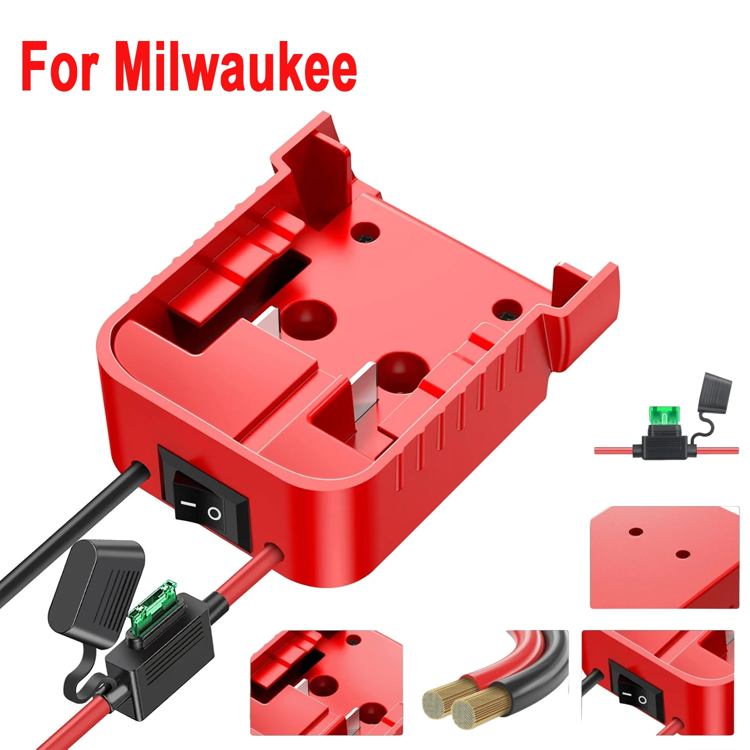 

Power Wheel Adapter for Milwaukee M18 18V Battery, DIY Conversion Kit with Switch Fuse 12AWG Wire for RC Car & Robotics