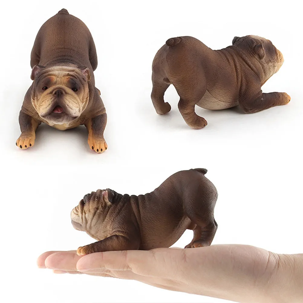 2Pcs Animal Simulation Dog Figures Plastic Bulldog Sculptures Home Office Decoration Kids Gift Fun Realistic Desktop Adornment