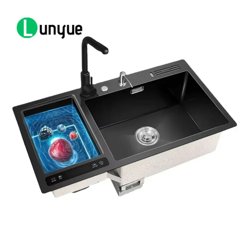 SUS304 Stainless Steel Double Sink Intelligent Vegetable Washing Machine Water Catalysis Fruit and Vegetable Purification for