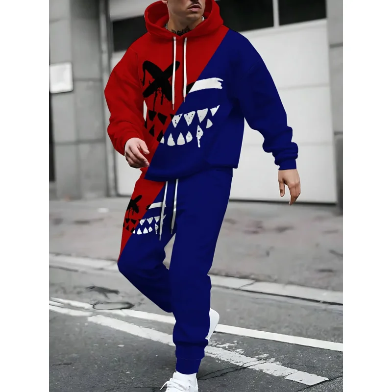 

Men's Plus Size Fashion Hoodie and Sweatpants Set - Casual Sportswear，3DPrinting，Machine Washable，plus Size