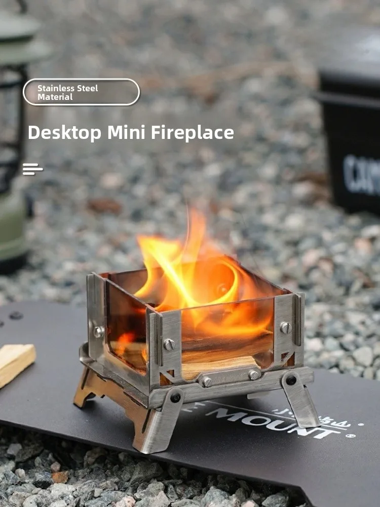  Portable Glass Stackable Outdoor Camping Fire Observation Platform Home Desktop Fire Pit Wood Stove Compact Travel Gear