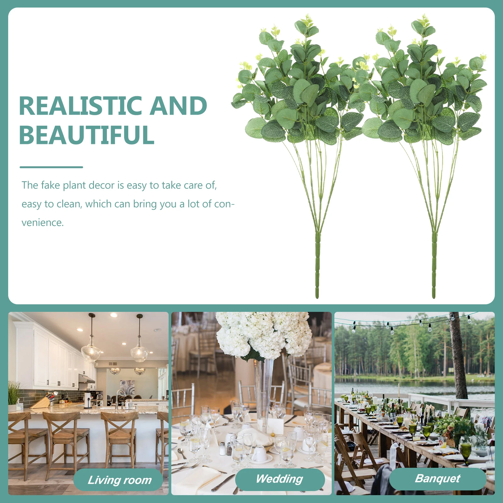 

2pcs Simulation Money Leaf Decor Fake Plant Wear-Resistant Artificial Faux Plant For Home Office Desktop Tabletop Room Supplies