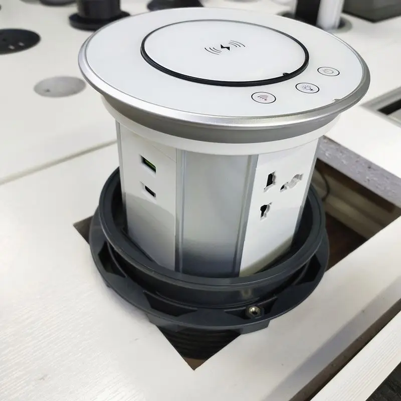 Universal Power Outlet Wifi Intelligent IP65 Waterproof Motorized Pop up Lifting Tower Socket With 2 USB-C Wireless Charging
