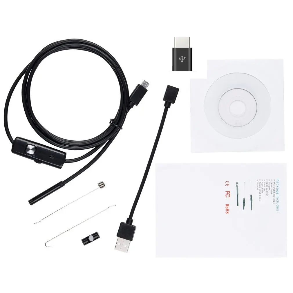 7mm Endoscope Camera Flexible IP67 Waterproof Micro USB Inspection Borescope Camera for PC Notebook 6LEDs Adjustable