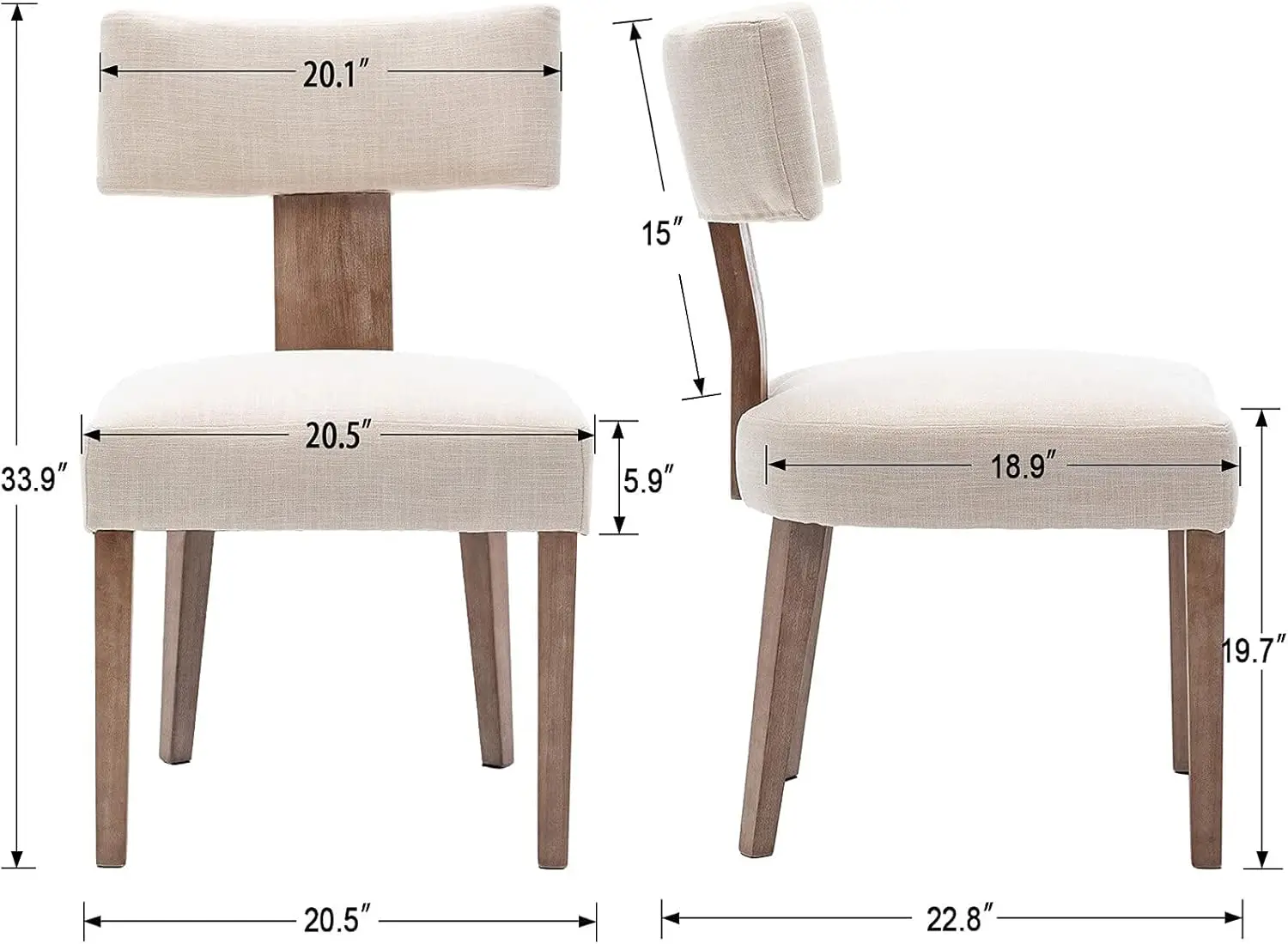 Mid Century Modern Dining Chairs Set of 4, Farmhouse Linen Fabric Upholstered Accent Chair Curved Backrest Kitchen Chairs, with