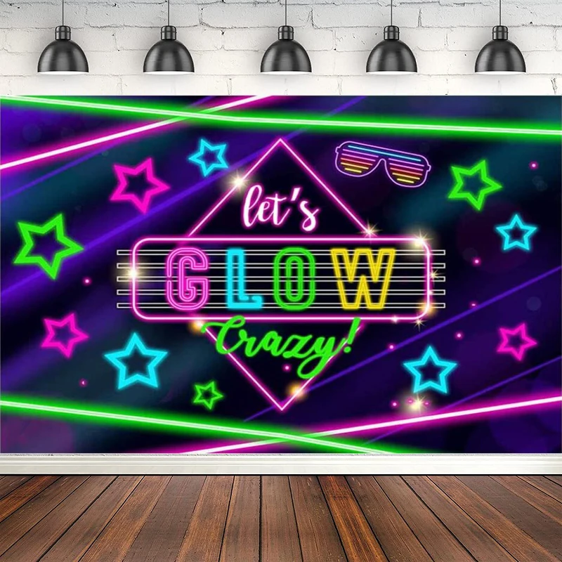 Glow Neon Birthday Photography Backdrop Crazy Party Decoration Colorful Light Star Background Cake Table Banner Photo Studio