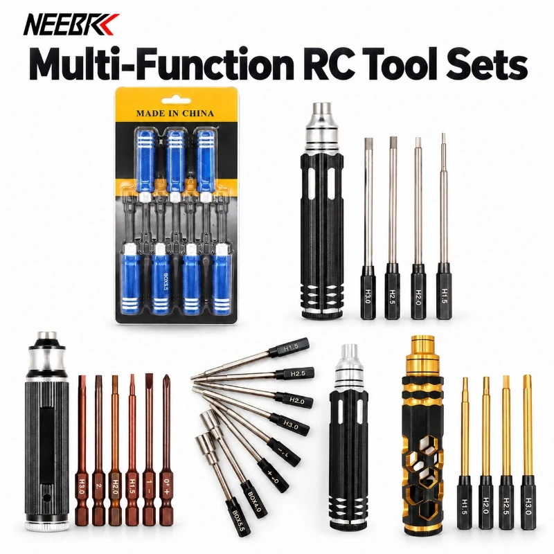 NEEBRC Multi-Function RC Screwdriver Set 4/6/8 in 1 & 7PCS Hex Repair Tool Kit 1.5 2.0 2.5 3.0 for RC Car Drone Wltoys Traxxas