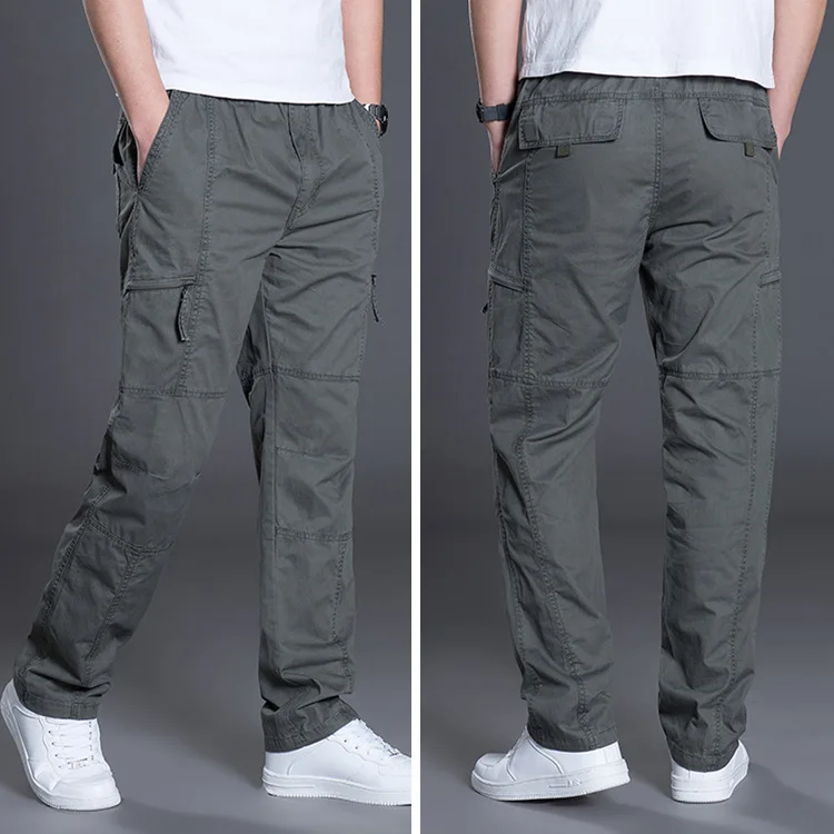 2025 New Men's Cargo Trousers Straight Leg Work Pant Men Loose Fit Cotton Summer Wide Overalls Male Side Multi Pocket  SizeM-6XL