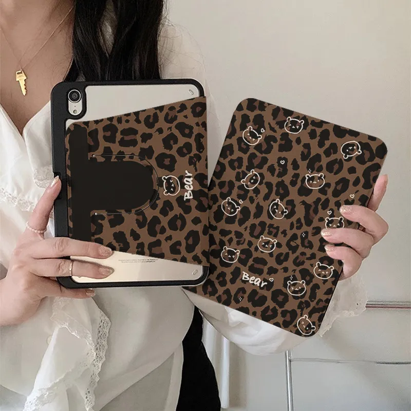 Light colored Leopard Print Y2K Tablet Cover For iPad Pro 13 11th M5 M4 12.9 A16 8 7 9th 10th Air 11 M2 M3 Mini 360° Rotate Case