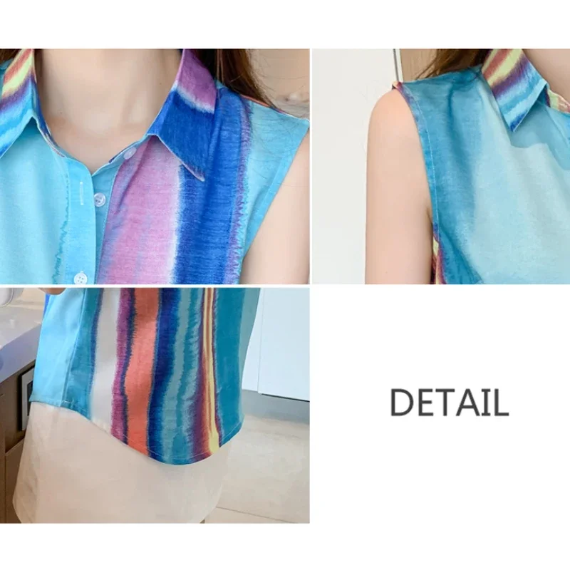 Chiffon Shirts Sleeveless Blouses Fashion Multicolour Tops 2024 New Summer Tank Top Women Vest Office Lady Clothes Blusas 25360