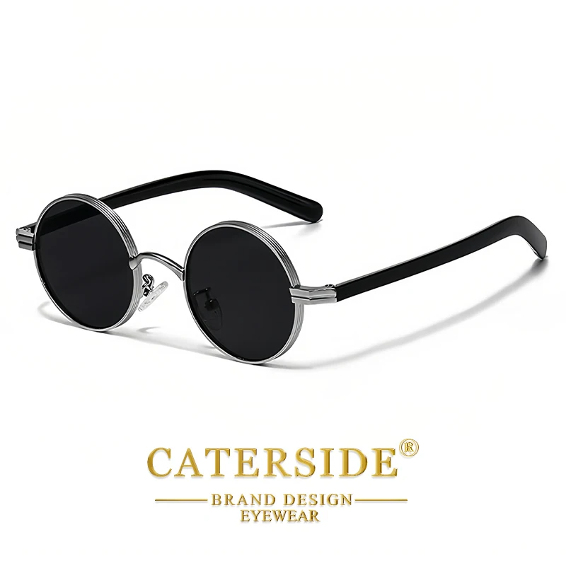 CATERSIDE Vintage Herren Sonnenbrille Hip-Hop-Stil Runde Metallrahmen Sonnenbrille Damen Reise Outdoor Brille UV400 – Detail 5