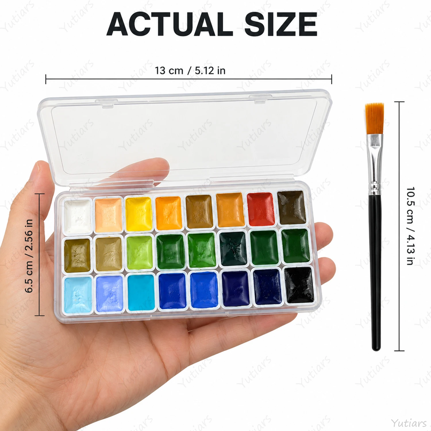 24 Color Watercolor Paint Set with Mini Flat Brush, Portable Solid Watercolor Palette for Artists Travel Sketching Painting