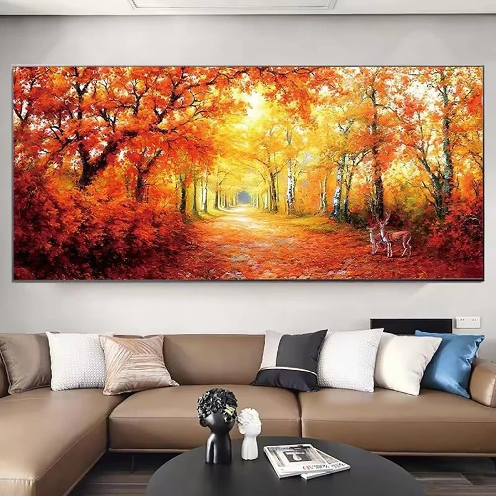 Landscape Trees Canvas Painting Autumn Spring Purple Green Wall Art Autumn Maple Tree Poster Print Picture Home Decor No Frame.
