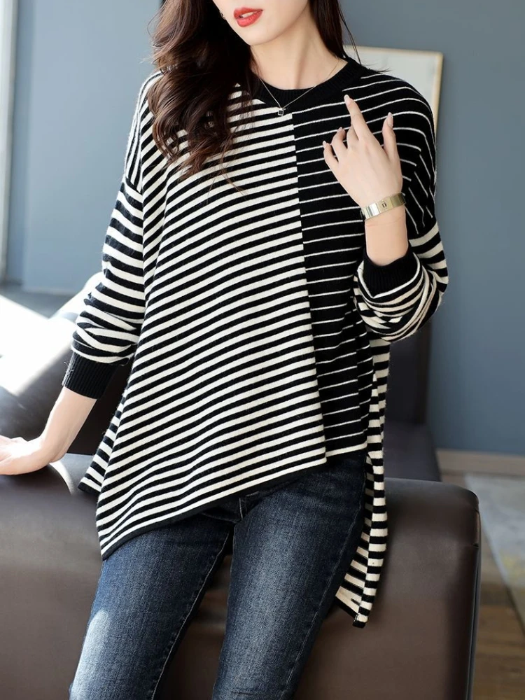 Irregular Stripes Tshirt Women Slim Top for 2024 Woman T-shirt Cool Simple Clothing Cheap Stylish New in Causal 2000s Sale Tee