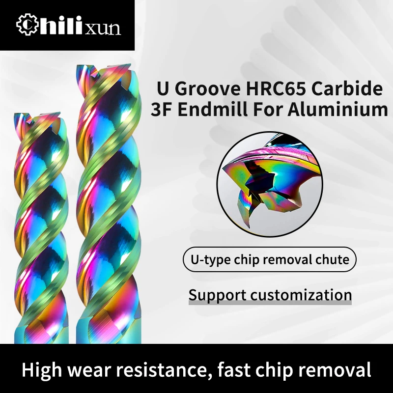 HRC65 Milling Cutter Bits DLC Coating Colorful High Efficiency CNC Multicolour U-Type Flute for Aluminum End Mill Endmills Tungs