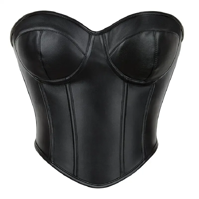 

Leather Corset Sexy Overbust Corsets Crop Tube Top Push Up Bra Lingerie Bustiers Korset Female Black Plus Size