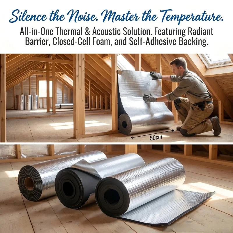 1㎡ 10mm Thermal Insulation Foam Roll, Soundproof Heat Barrier Mat, Noise Reduction Panel for Wall Floor Door