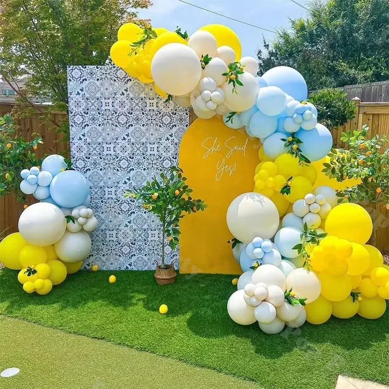 140pcs Macaron Yellow White and Blue Latex Balloons Flower Ring Set Wedding Baby Gift Party Birthday Party Decoration Balloons