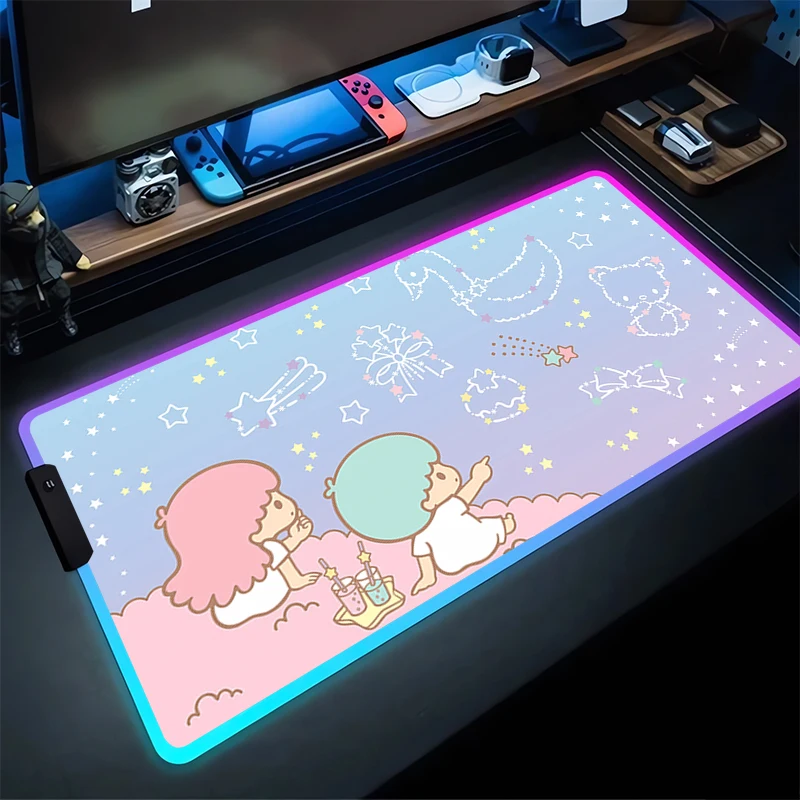 RGB Large Gaming Mouse Pad littletwinstars Laptop Mat Gaming Mousepad Backlit Keyboard Gamer Table Pads Sanrio Cute Home Decor