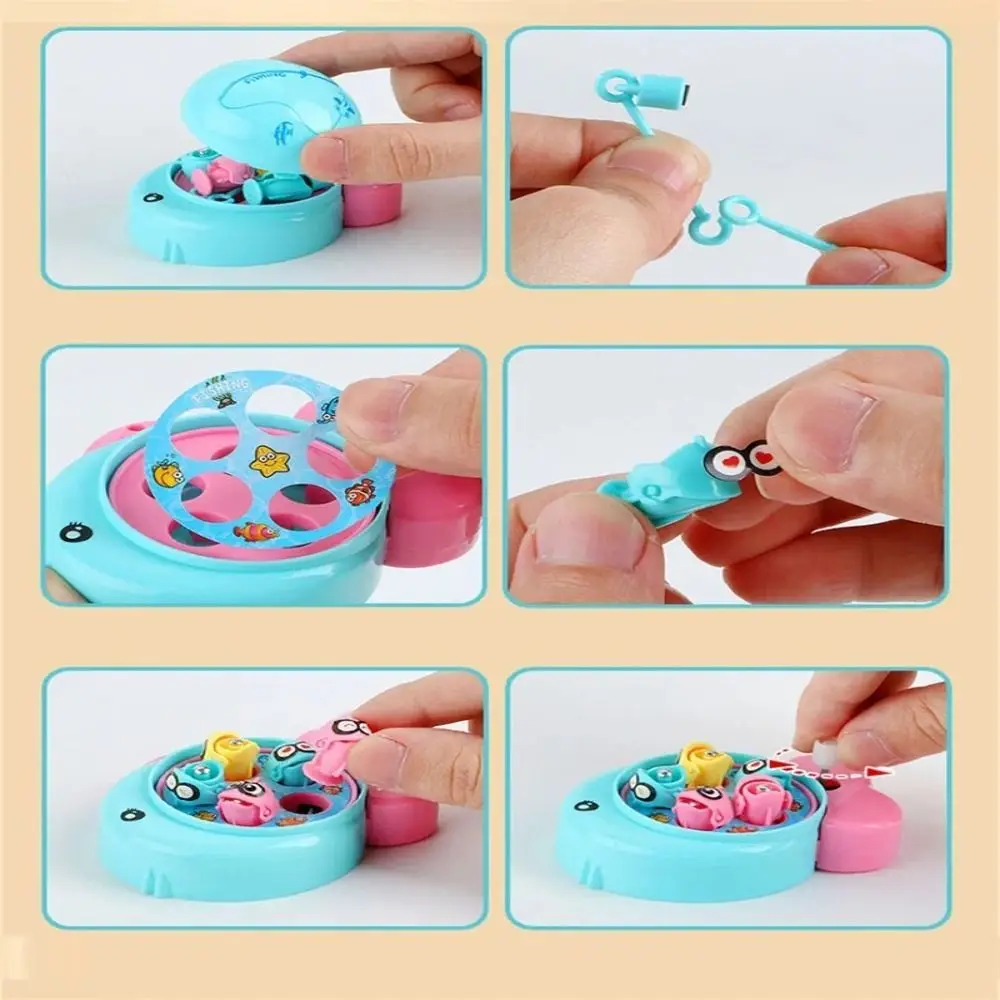Interactive Magnetic Fishing Toys Mini Spinning Wheel Water Toy Windup Chain Fishing Rod Toys Parent-child
