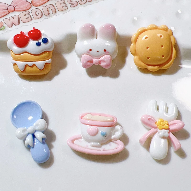 10 Pcs New Mini Cute Cartoon Rabbit, Tableware, Cake Series Resin Scrapbook Diy Jewellery Hairpin Accessories Decorate Craft