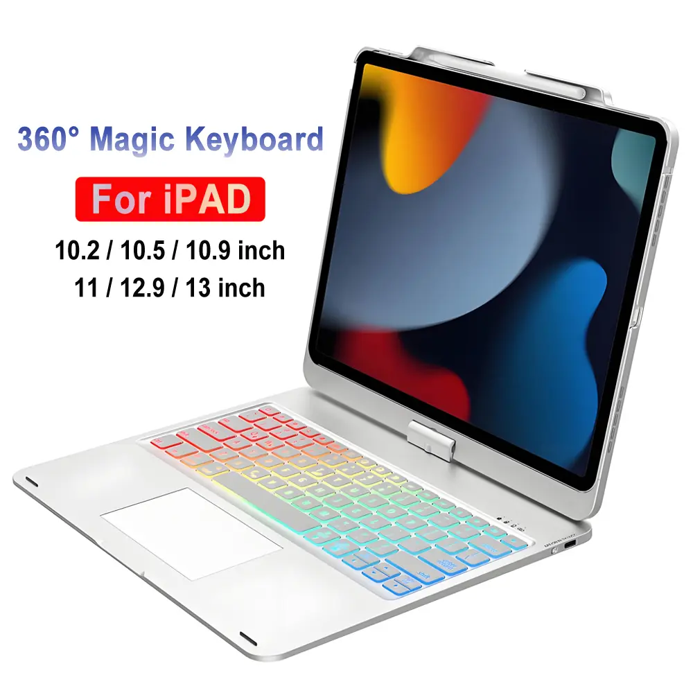 Capa de Teclado Mágico 360° para iPad Air 11 13 M2 M3 2025 Air 4 5 10.9 para iPad Pro 11 12.9 13 10ª Geração 11ª A16 10.2 7/8/9ª Folio