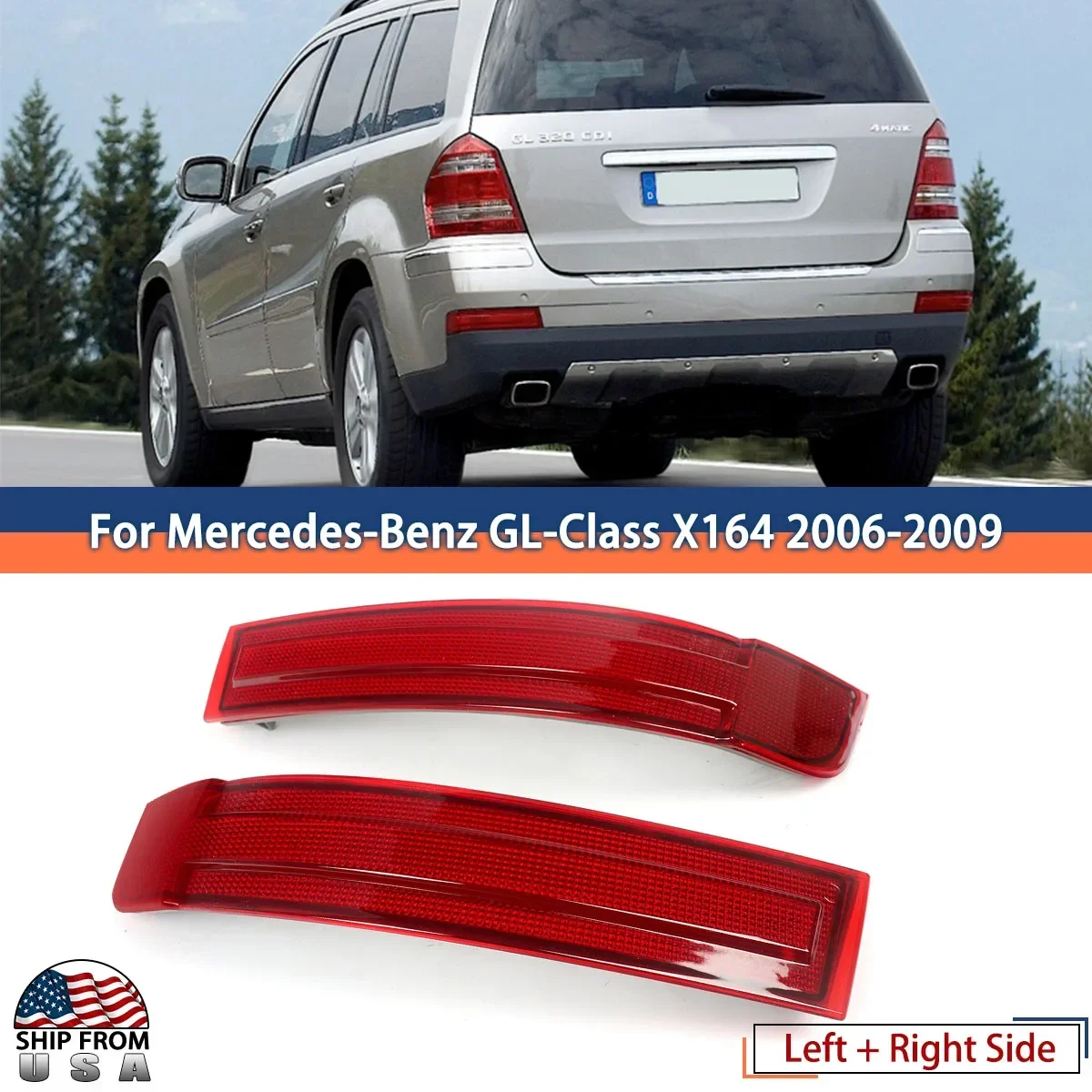 2PCS 06-09 Rear Bumper Reflector Left + Right for Benz X164 GL-Class GL350 GL450 GL550 2010-2012 GL550 GL450 Bumper Reflector