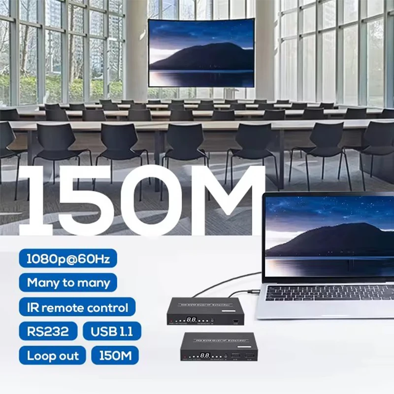 150M HDMI KVM Extender over IP Ethernet Cat6 HDMI USB Extender Matrix one to Many via Gigabit Switch Support USB Mouse Keyboard