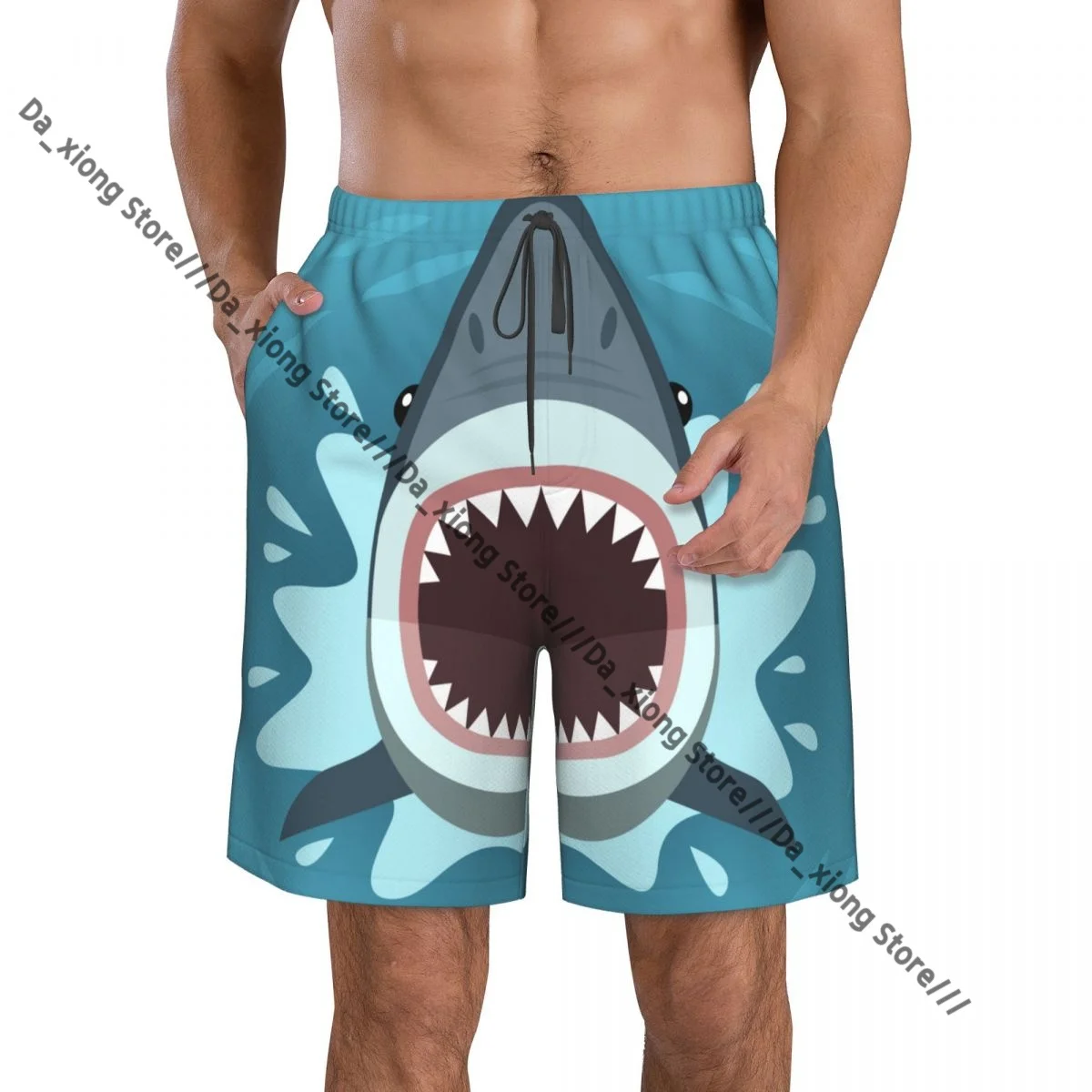 

Mens Swimming Shorts Swimwear Shark With Open Mouth Full Of Sharp Teeth Trunks Swimsuit Beach Wear Boardshorts