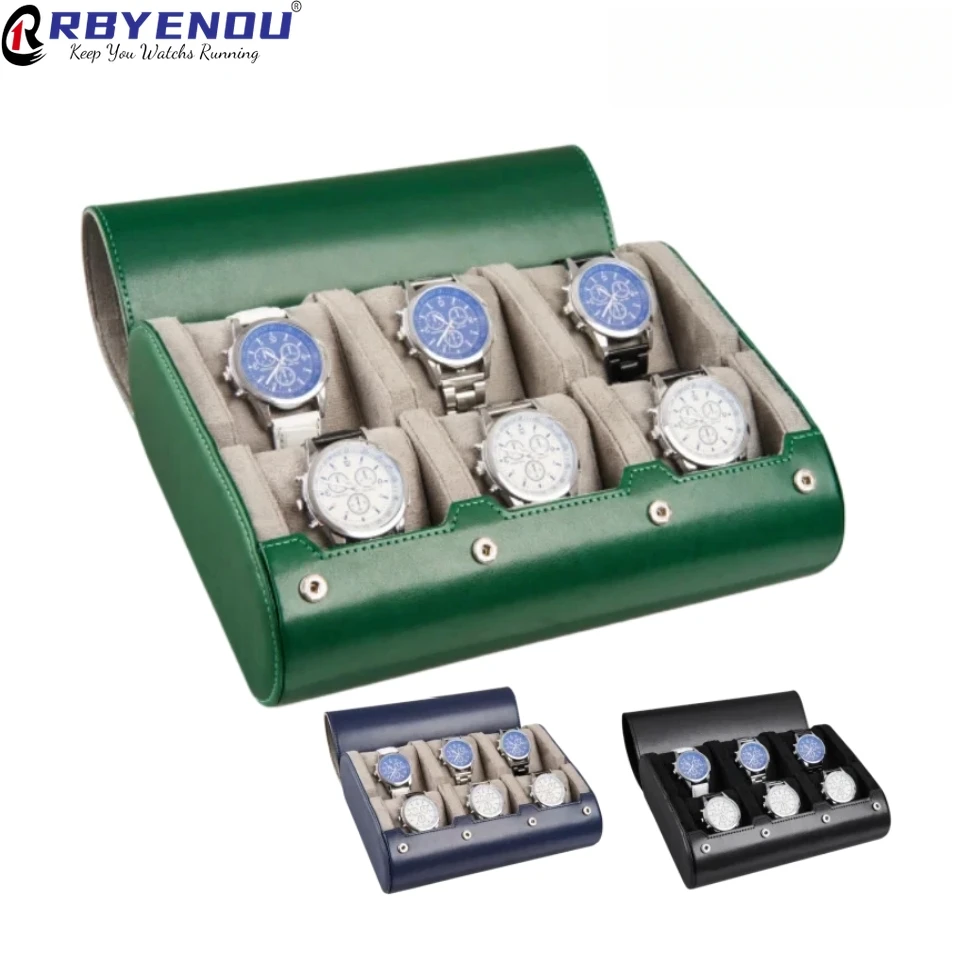 

6 Slot PU Leather Flannel Watch Storage Travel Box Watch Roll Case Organizer Customizable Logo Name Gift Transport Portable OEM