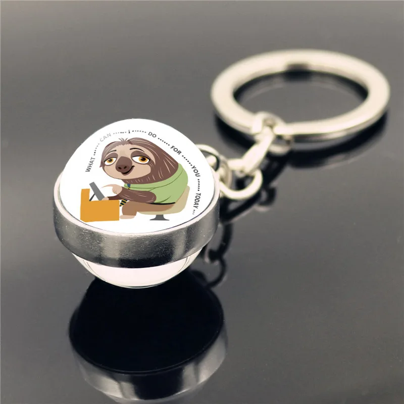 sloth keychain Animal Keychain Jewelry with Cute Sloth Keychain Sweet Sloths Keyring Art Handmade Glass Ball Keychain