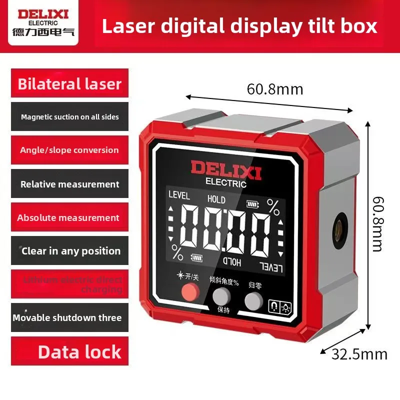 

Delixi Inclinometer High Precision Digital Display Laser Inclinometer Electronic Angle Ruler with Magnetic Code Slope Level