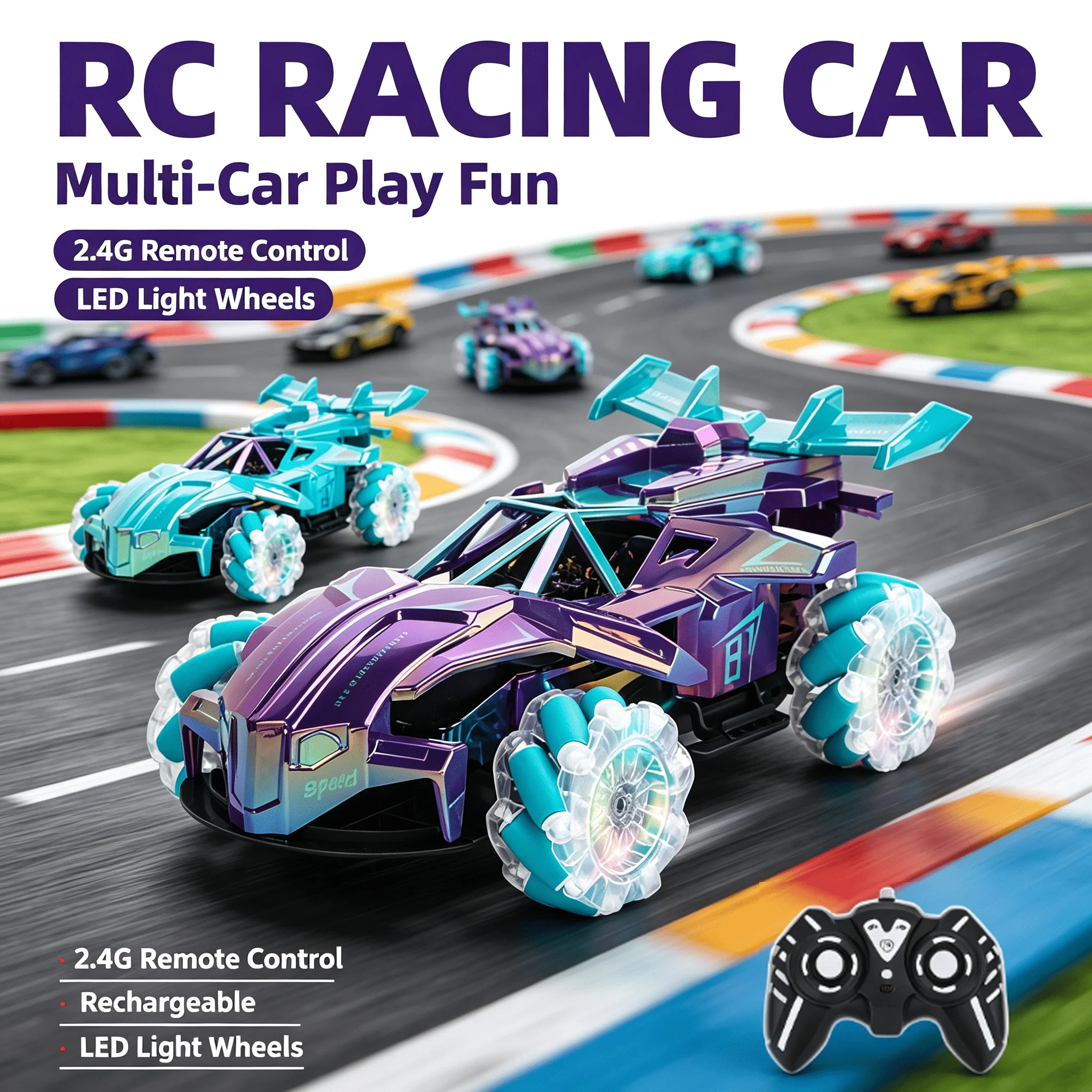 1PCS RC Toy Car, Drift & One‑Key Demo, Multi‑Directional Driving, with 3.7V Lithium‑ion Battery, Charging Cable & Remote