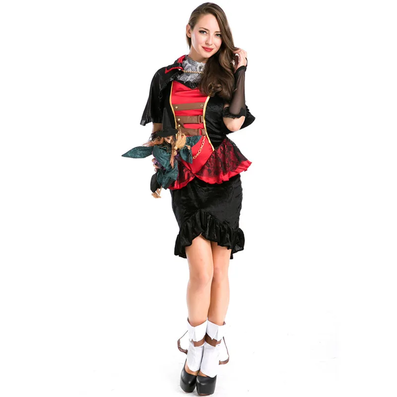 Vintage Elegant Medieval Vampire Queen Costume Women Cosplay Circus Ringmaster Halloween Carnival Dress Up Outfits Party Suit