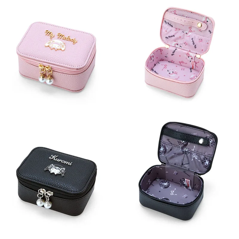 

New Sanrio Jewelry Storage Box Kawaii Mymelody Kuromi Portable Lipstick Storage Bag Earrings Necklace Storage Box Girls Gift