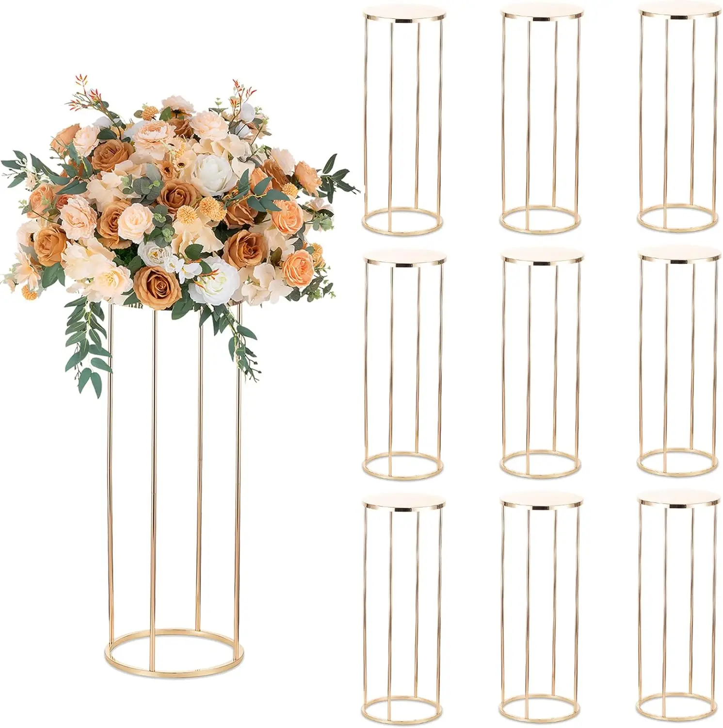 Gold Metal Column Wedding Centerpieces Wedding Decoration Ceremony Geometric Bulk Bootstrap with Plates Stage Display Stand