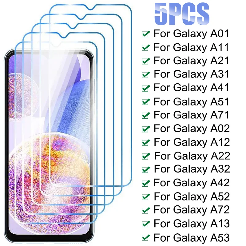 5Pcs Tempered Glass for Samsung Galaxy A12 A21S A01 A13 A41 A22 A32 5G Screen Protector for Samsung A51 A31 A52 A02S A42 A71 A72