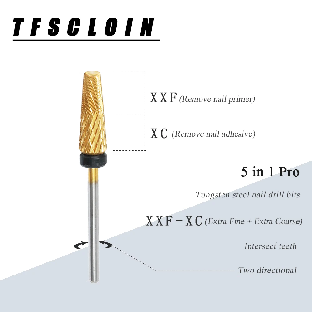 TFSCLOIN Tunsten Steel 5 in/pro Nail Drill Bits,with Nail Polish,Remove Dead Skin,Nail Shaping and Remove Dip Power Nail