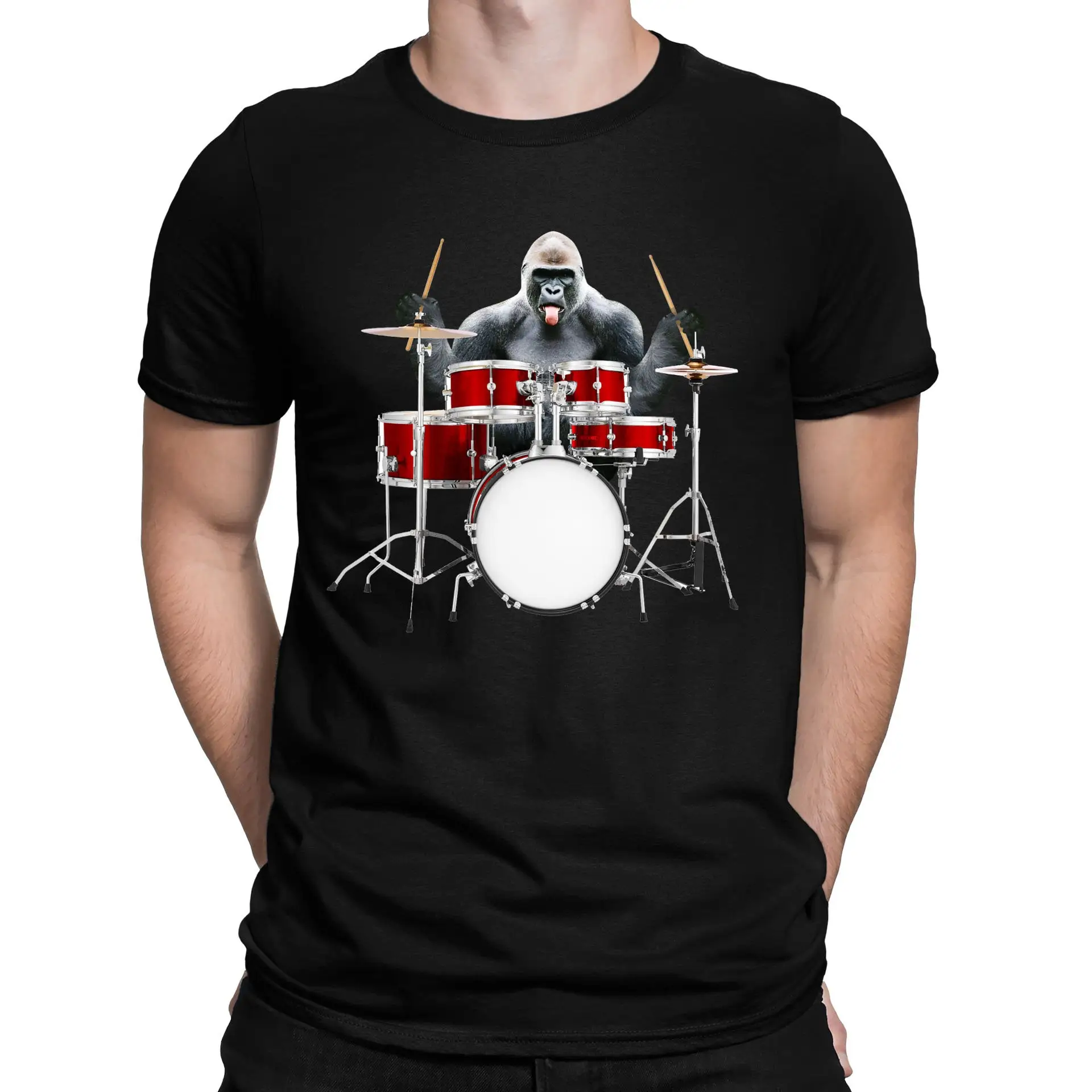 Gorilla Playing Drums Rock Music Drumming Funny T Shirt and Kids Sizes